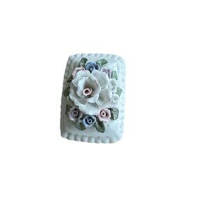 Vintage Handcrafted Porcelain Trinket Box With Floral Lid Design Ivory Rose